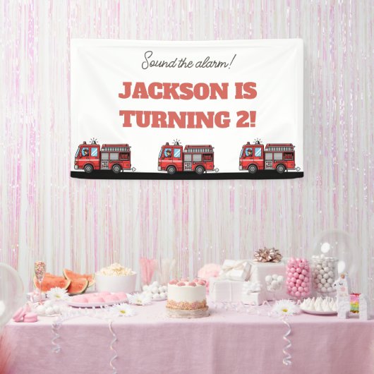 Red Fire Truck Party Décor | Custom Kids Birthday 横断幕 (パーティー)