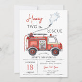 Red Fire Truck Two The Rescue 2nd Birthday 招待状 (正面)