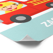 Red Fire Truck with Fire fighter Boys Room Decor ポスター (角)
