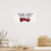 Red Firetruck White Birthday Party Banner ポスター (キッチン)
