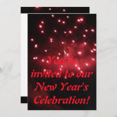 Red Fireworks新年のお祝い招待状 招待状 (正面/裏面)
