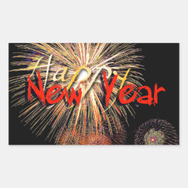 Red Fireworks Happy New Year 2024 Rステッカー 長方形シール