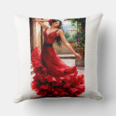 Red Flamenco Elegance - Spanish Beauty Art クッション (裏面)
