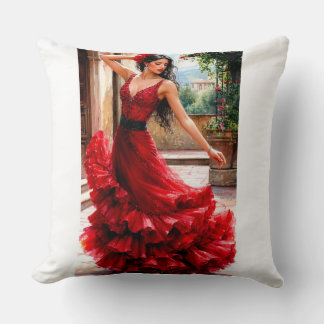 Red Flamenco Elegance - Spanish Beauty Art クッション