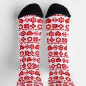 Red floral and heart pattern for Valentine's Day ソックス (上部)