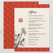 Red floral birds modern Chinese wedding banquet メニュー (正面/裏面)