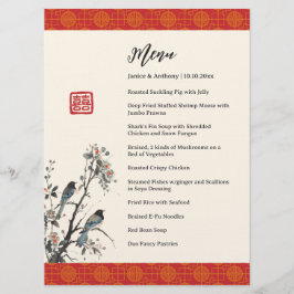 Red floral birds modern Chinese wedding banquet メニュー