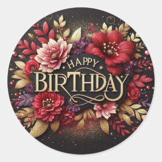 Red floral birthday sticker  ラウンドシール
