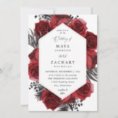 Red Floral & Black Wedding  招待状 (正面)