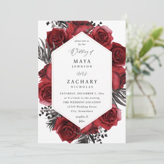 Red Floral & Black Wedding  招待状 (スタンド正面)