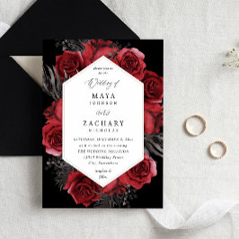 Red Floral & Black Wedding - Black 招待状