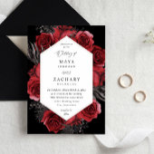 Red Floral & Black Wedding - Black 招待状
