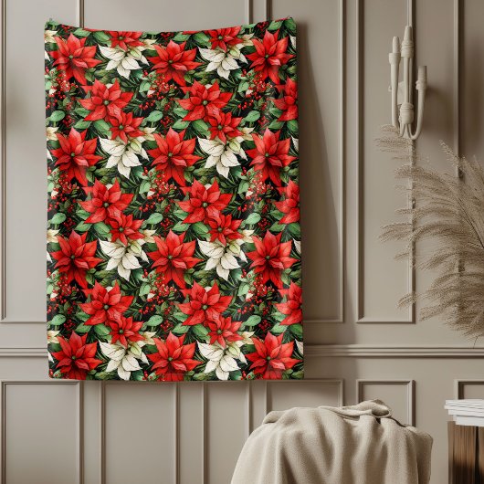 Red Floral Blanket Classic Christmas Couch Style フリースブランケット