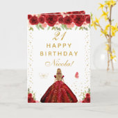 Red Floral Blonde Hair Girl Birthday カード (黄色い花)