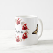 Red Floral bouquet in the blooming garden コーヒーマグカップ (正面右)