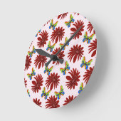 Red Floral Butterfly Pattern | Bold Daisy Flower A ラウンド壁時計 (傾斜)
