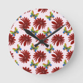 Red Floral Butterfly Pattern | Bold Daisy Flower A ラウンド壁時計 (正面)