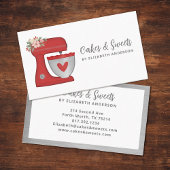 Red Floral Cake Mixer Bakery Business Card 名刺