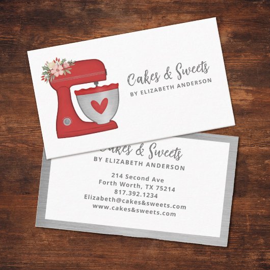 Red Floral Cake Mixer Bakery Business Card 名刺
