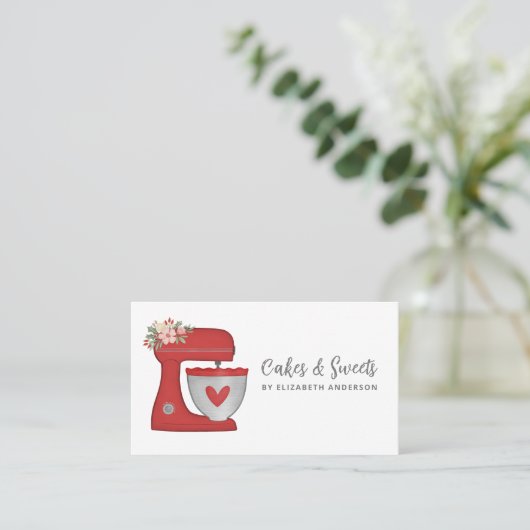 Red Floral Cake Mixer Bakery Business Card 名刺 (スタンド正面)