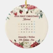 Red Floral Calendar Our First Christmas Married  セラミックオーナメント (裏面)