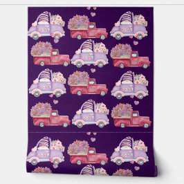 Red Floral Car Gnome Romantic Textured Vinyl 壁紙