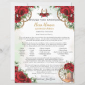 Red Floral Charro Boots Quinceañera Sponsor Letter (正面)