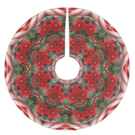 Red Floral Christmas Tree Skirt ブラッシュドポリエステルツリースカート