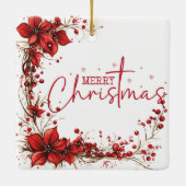 Red Floral Christmas Wreath – Elegant Holiday セラミックオーナメント (裏面)
