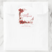 Red Floral Christmas Wreath – Elegant Holiday ラウンドシール (バッグ)