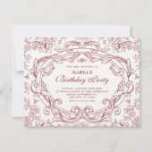 Red Floral classic vintage birthday 招待状 (正面)