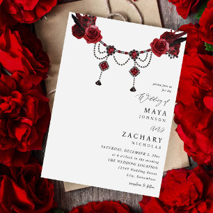 Red Floral & Crystal Wedding 招待状