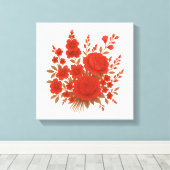 Red Floral Elegant Rose Bouquet Botanical Print キャンバスプリント (インサイチュ (ウッドフロア))