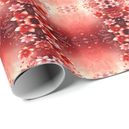 Red Floral Festive ラッピングペーパー