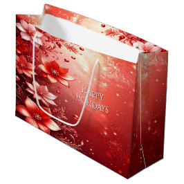 Red Floral Festive Gift Bag ラージペーパーバッグ