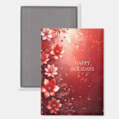 Red Floral Festive Magnet マグネット (正面/裏面)
