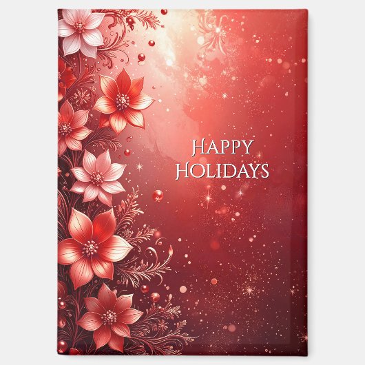 Red Floral Festive Magnet マグネット (正面)