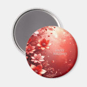 Red Floral Festive Magnet マグネット (正面/裏面)