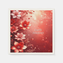 Red Floral Festive Napkins