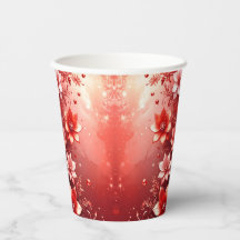 Red Floral Festive Paper Cups