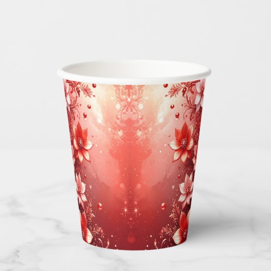 Red Floral Festive Paper Cups 紙コップ (正面)