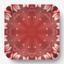Red Floral Festive Paper Plate