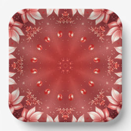 Red Floral Festive Paper Plate ペーパープレート