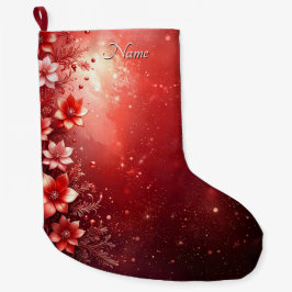 Red Floral Festive Stocking ラージクリスマスストッキング