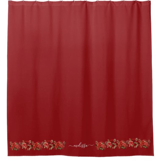 Red Floral Flowers on Bottom Shower Curtain シャワーカーテン (正面)