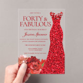 Red Floral Forty & Fabulous 40th Birthday Party アクリル招待状 (インサイチュ (ポータブル))