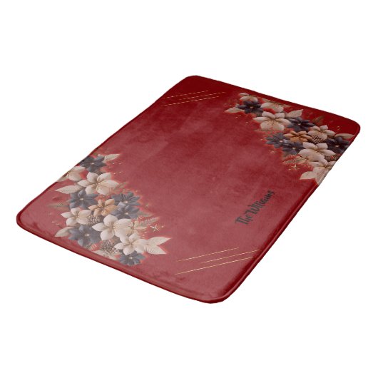 Red Floral Geometric Bath Mat バスマット (アングル)
