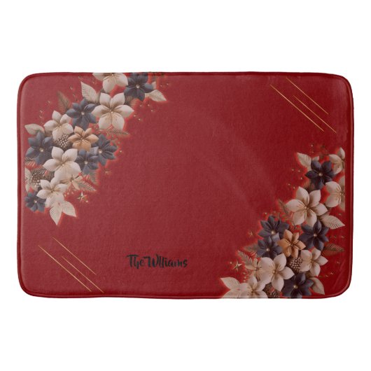 Red Floral Geometric Bath Mat バスマット (正面)