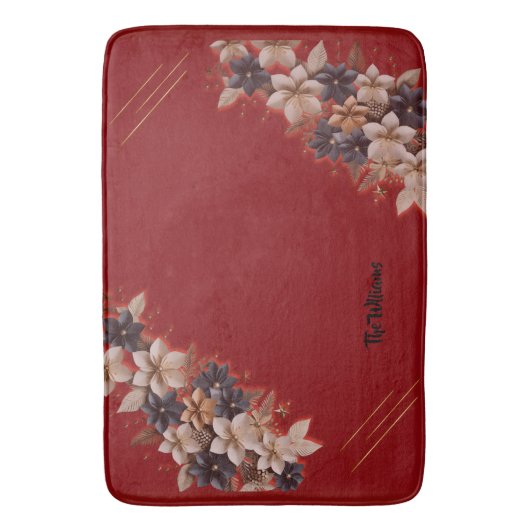 Red Floral Geometric Bath Mat バスマット (正面縦)