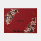 -Red Floral Geometric Welcome Mat ドアマット (正面)